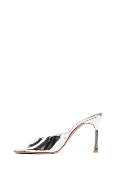 Amina Muaddi Alexa 95 Metallic Leather Mules In Silver