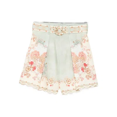 Zimmermann Womens Wallpaper Floral Mint Daylight Tuck Belted Linen Shorts In Multi