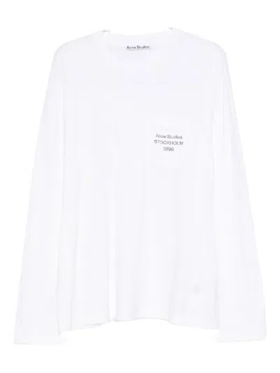 Acne Studios Long Sleeve Crew Neck Logo T-shirt With Pocket In White