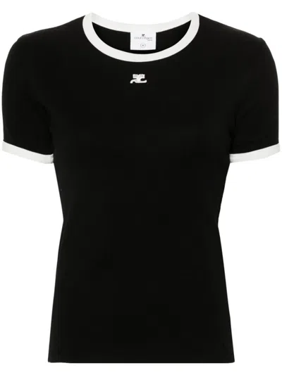 Courrèges Contrast Trim Short-sleeve T-shirt In Black