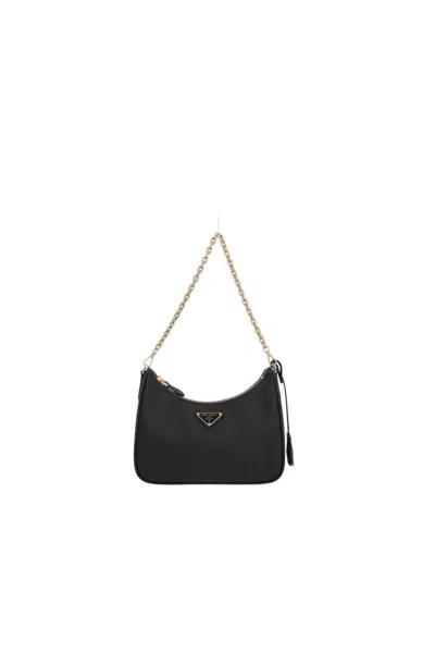 Prada Black Recycled Polyamide Shoulder Bag In Pattern