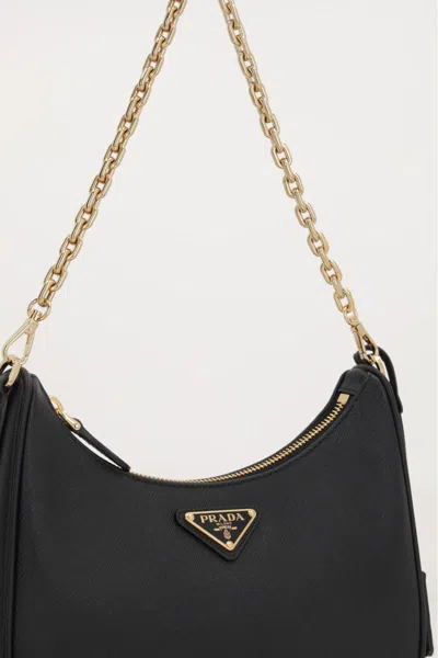 Prada Black Recycled Polyamide Shoulder Bag In Pattern
