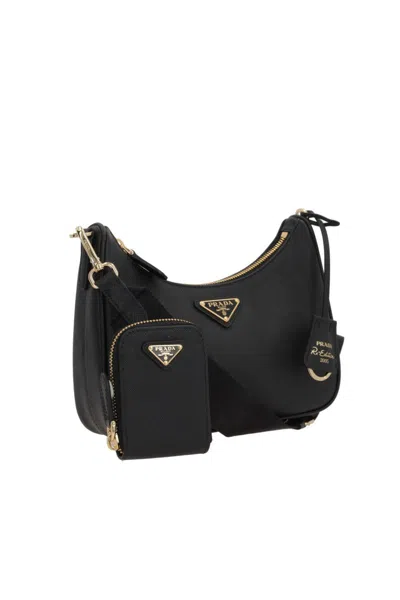 Prada Black Recycled Polyamide Shoulder Bag In Pattern