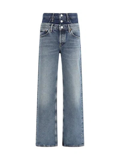 Agolde Blue Recycled Cotton Straight-leg Jeans In Blue