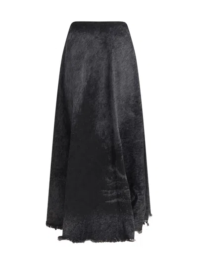 Diesel Full Skirt In Lasered Cotton-hemp Denim In Black