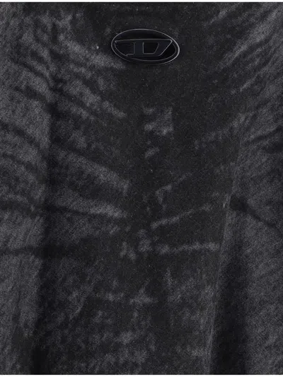 Diesel Full Skirt In Lasered Cotton-hemp Denim In Black