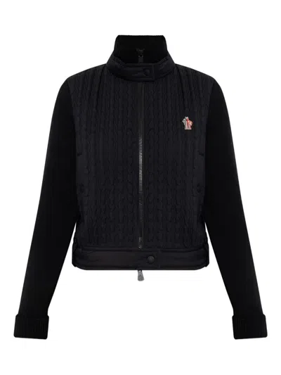 Moncler High Collar Knitted Jacket With Padded Front In Black