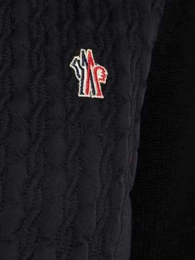 Moncler High Collar Knitted Jacket With Padded Front In Black
