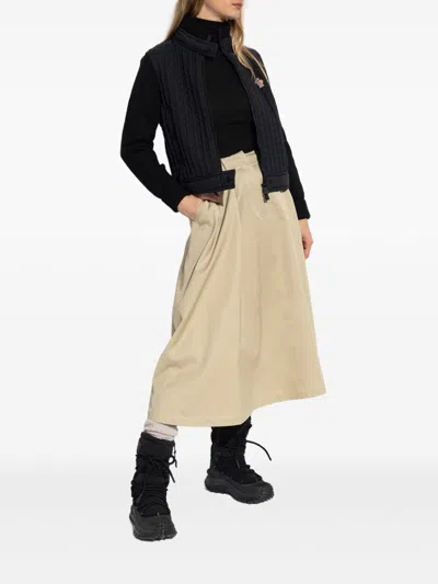 Moncler High Collar Knitted Jacket With Padded Front In Black