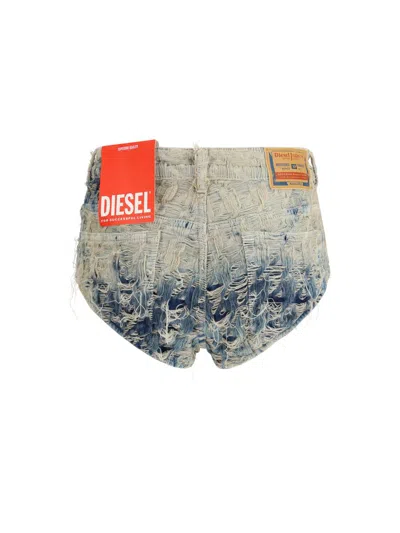 Diesel Shorts In Houndstooth-weave Denim In Blue