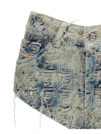 Diesel Shorts In Houndstooth-weave Denim In Blue