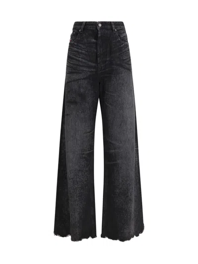 Diesel Black Cotton Relaxed Fit Jeans In Black