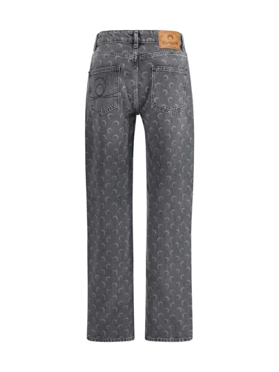 Marine Serre Moon Laser Grey Wash Denim Straight Jeans In Gray