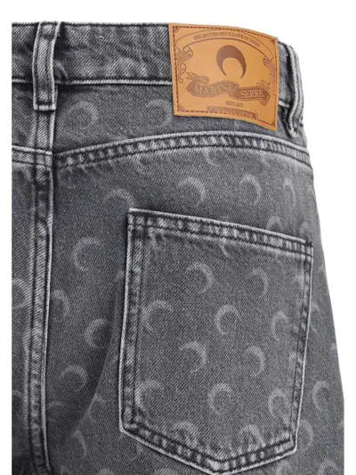 Marine Serre Moon Laser Grey Wash Denim Straight Jeans In Gray
