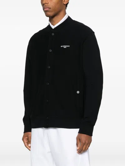 Givenchy Black Varsity Jacket With Bomber Collar And Logo Lettering On The Front In Cotton Man