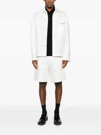 Givenchy Long Sleeve Denim Cotton Jacket With Pocket In White