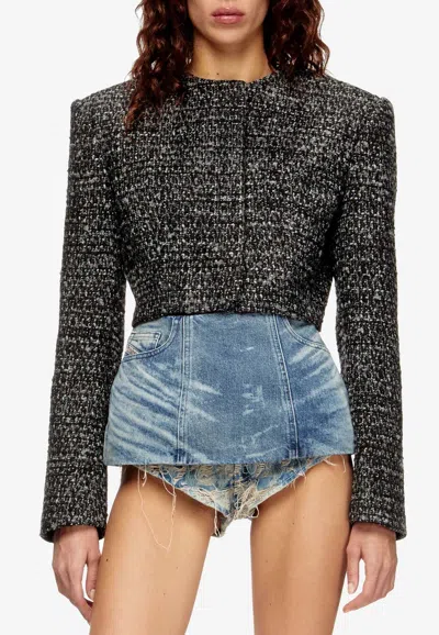 Diesel Cropped Jacket In Bouclé Fabric In Gray