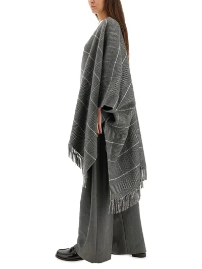 Brunello Cucinelli Women Wool Poncho With Bangs In Gray
