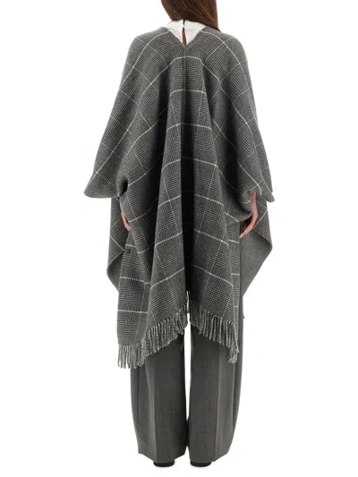 Brunello Cucinelli Women Wool Poncho With Bangs In Gray