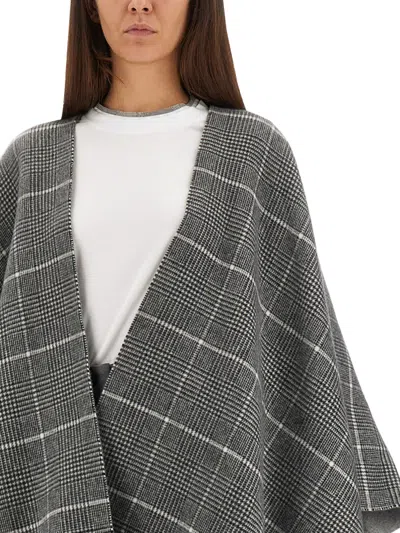 Brunello Cucinelli Women Wool Poncho With Bangs In Gray