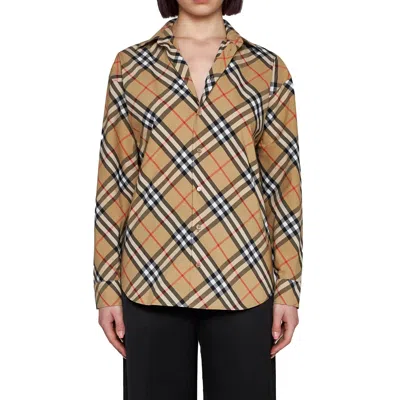 Burberry Check Cotton Shirt Women In Brown