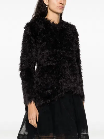 Comme Des Garçons Soft Faux-fur Long-sleeved Top With High-low Hem In Black