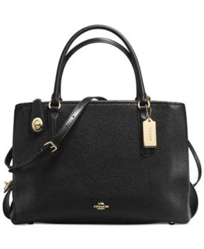 Shop Coach Brooklyn Carryall 34 In Pebble Leather In Light Gold/black