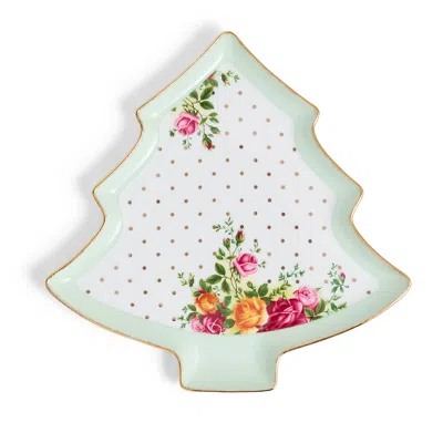 Royal Albert Old Country Roses Christmas Tree Serving Dish 10.6in In Green