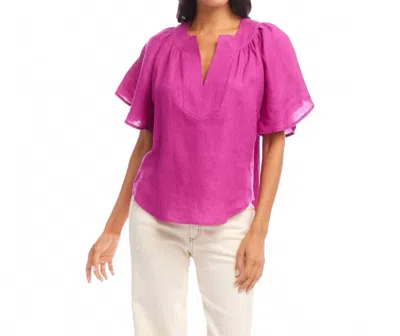 Karen Kane Linen Flutter Sleeve Top In Orchid In Pink
