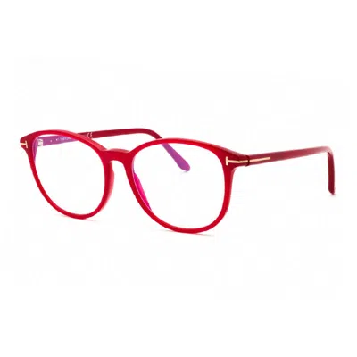 Tom Ford Eyeglasses Square Full Rim, Shiny Light Red Frame And Clear Blue Light Block Lens Ft5810-b074 In Red