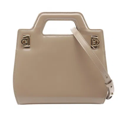 Pre-owned Ferragamo Patent Leather Handbag () In Sand