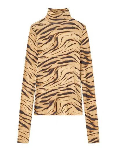 Ganni Printed Turtle Neck Sweater In Brown