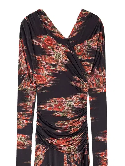 Ganni Self-portrait Midi Crochet Dress With Bows In Black