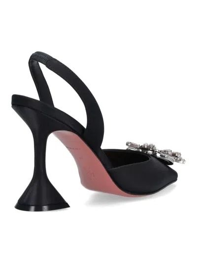 Amina Muaddi Womens Black Rosie Crystal-embellished Leather Sling-back Courts