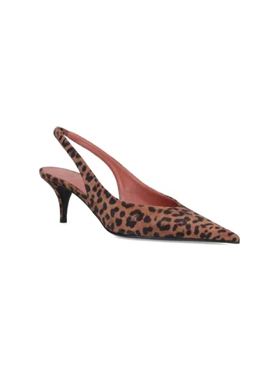 Amina Muaddi Multicolor Calf Leather Bos Taurus Platform Pumps In Brown