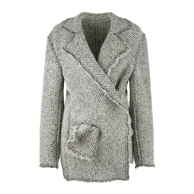 Alberta Ferretti Herringbone Wrap-around Jacket In Gray