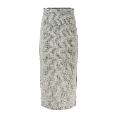 Alberta Ferretti Herringbone Pencil Skirt In Gray