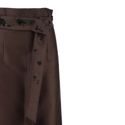 Alberta Ferretti Embroidered Wool And Silk Skirt In Brown
