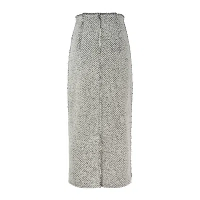Alberta Ferretti Herringbone Pencil Skirt In Gray