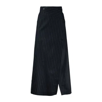 Erika Cavallini Blue Pinstripe Flannel Skirt In Black