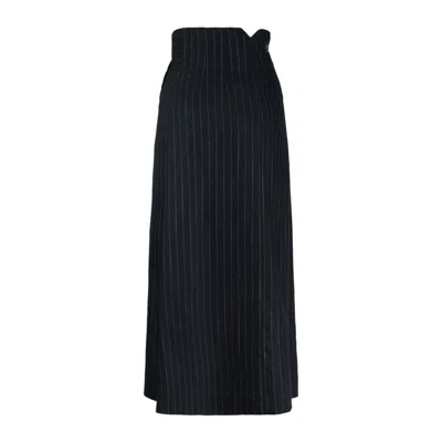 Erika Cavallini Blue Pinstripe Flannel Skirt In Black