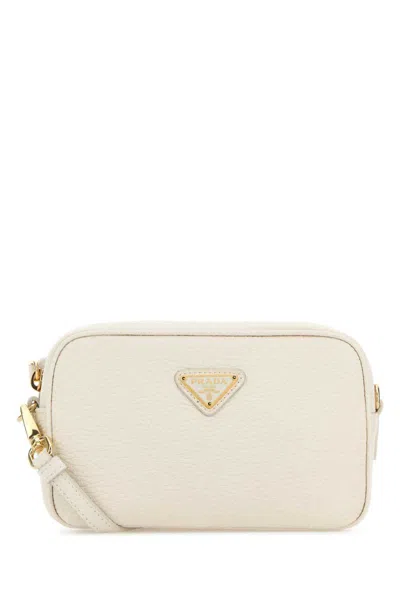 Prada White Leather Crossbody Bag In Nude