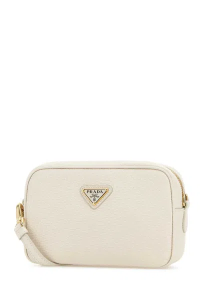 Prada White Leather Crossbody Bag In Nude