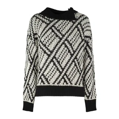 Rakkì Black And White Wool Sweater With Geometric Patterns. In Multi