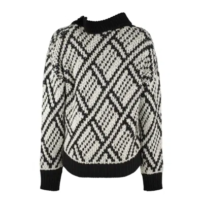 Rakkì Black And White Wool Sweater With Geometric Patterns. In Multi