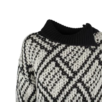 Rakkì Black And White Wool Sweater With Geometric Patterns. In Multi