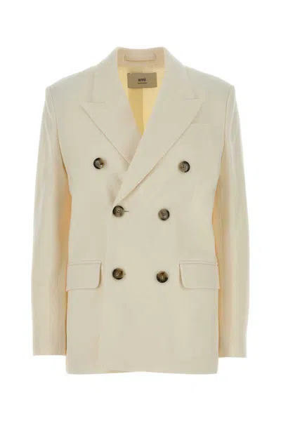Ami Alexandre Mattiussi Double-breasted Wool Blazer With Peak Lapels And Flap Pockets In White