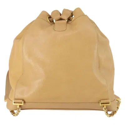 Pre-owned Chanel Cc Front Pocket Backpack Leather Beige Leather Backpack Bag () In Sand