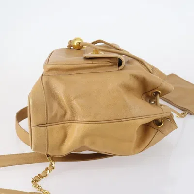 Pre-owned Chanel Cc Front Pocket Backpack Leather Beige Leather Backpack Bag () In Sand