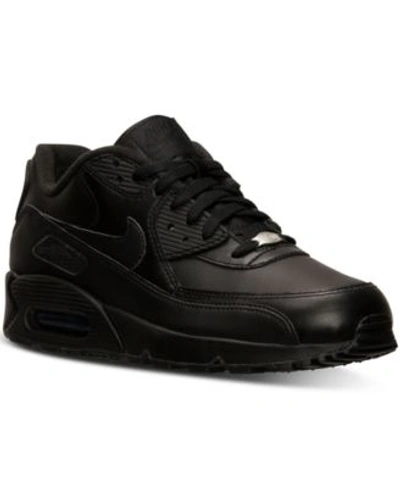 Shop Nike Men's Air Max 90 Leather Running Sneakers From Finish Line In Black/black